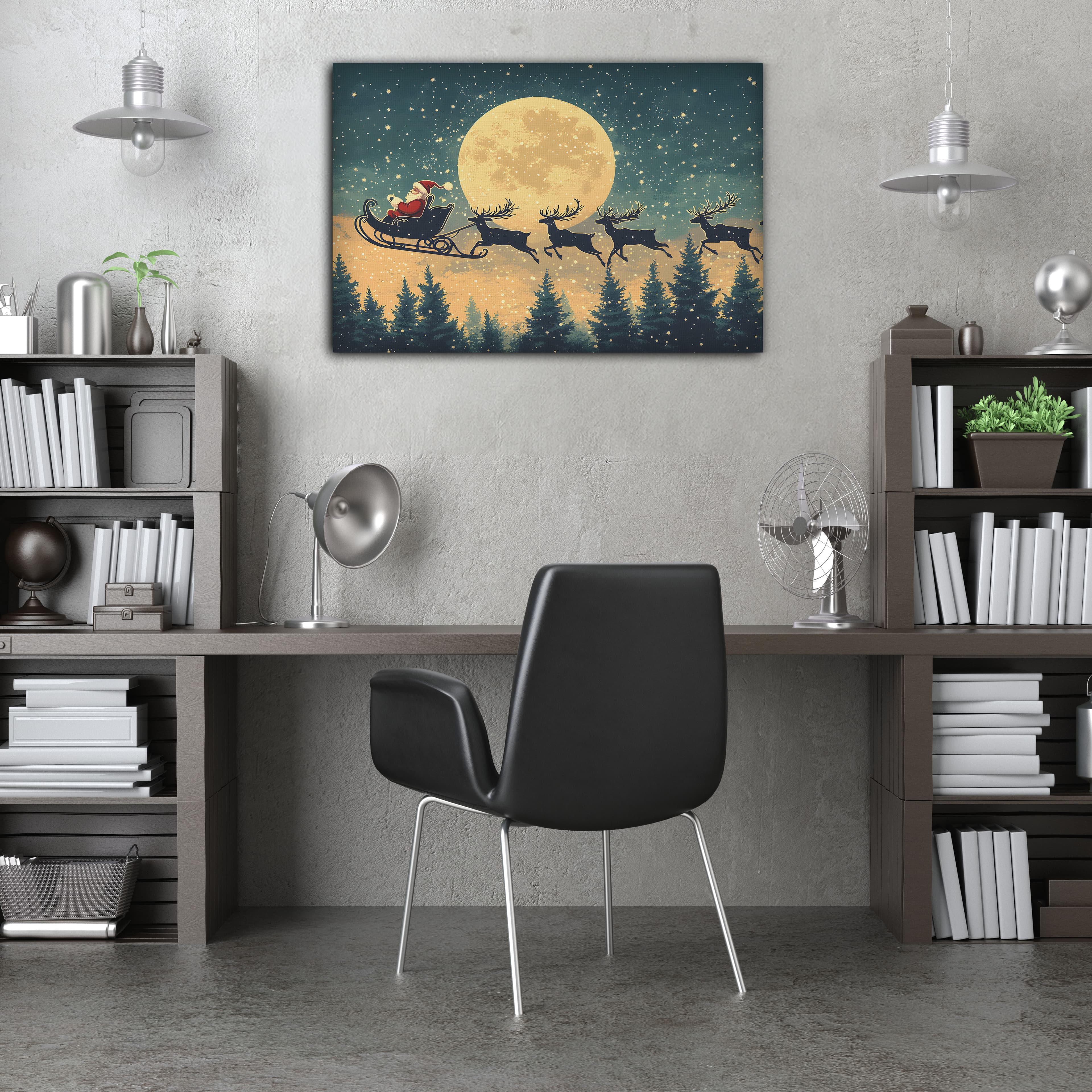 Dolunayda Noel Baba Kızağı Kanvas Tablo
